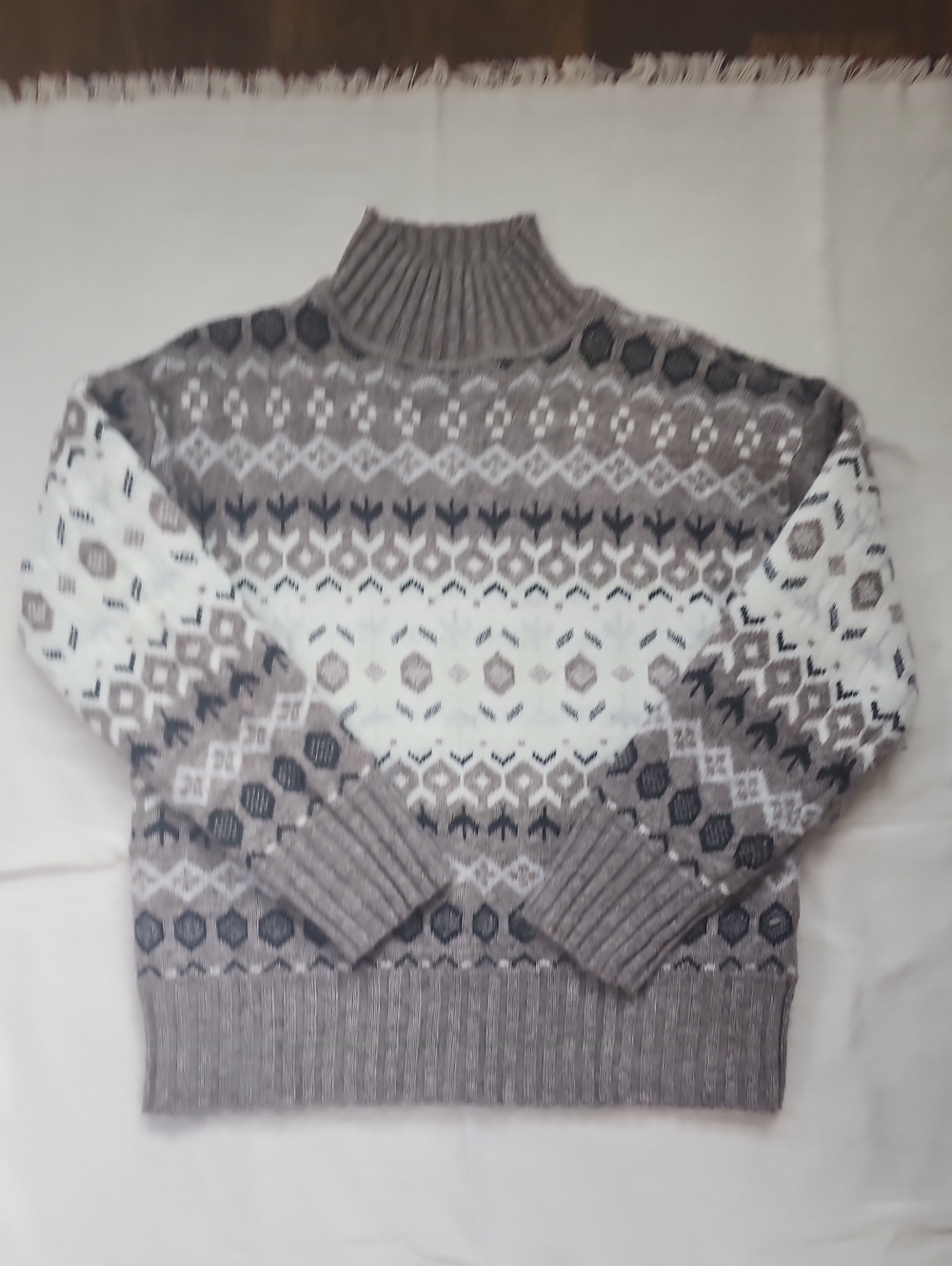 Women's Grey Patterned Turtleneck Sweater